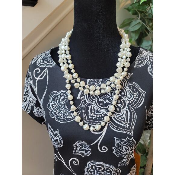 Ruby Rd Dress Womens Medium Black White Floral Print Short Sleeve Stretch Casual - Picture 3 of 15